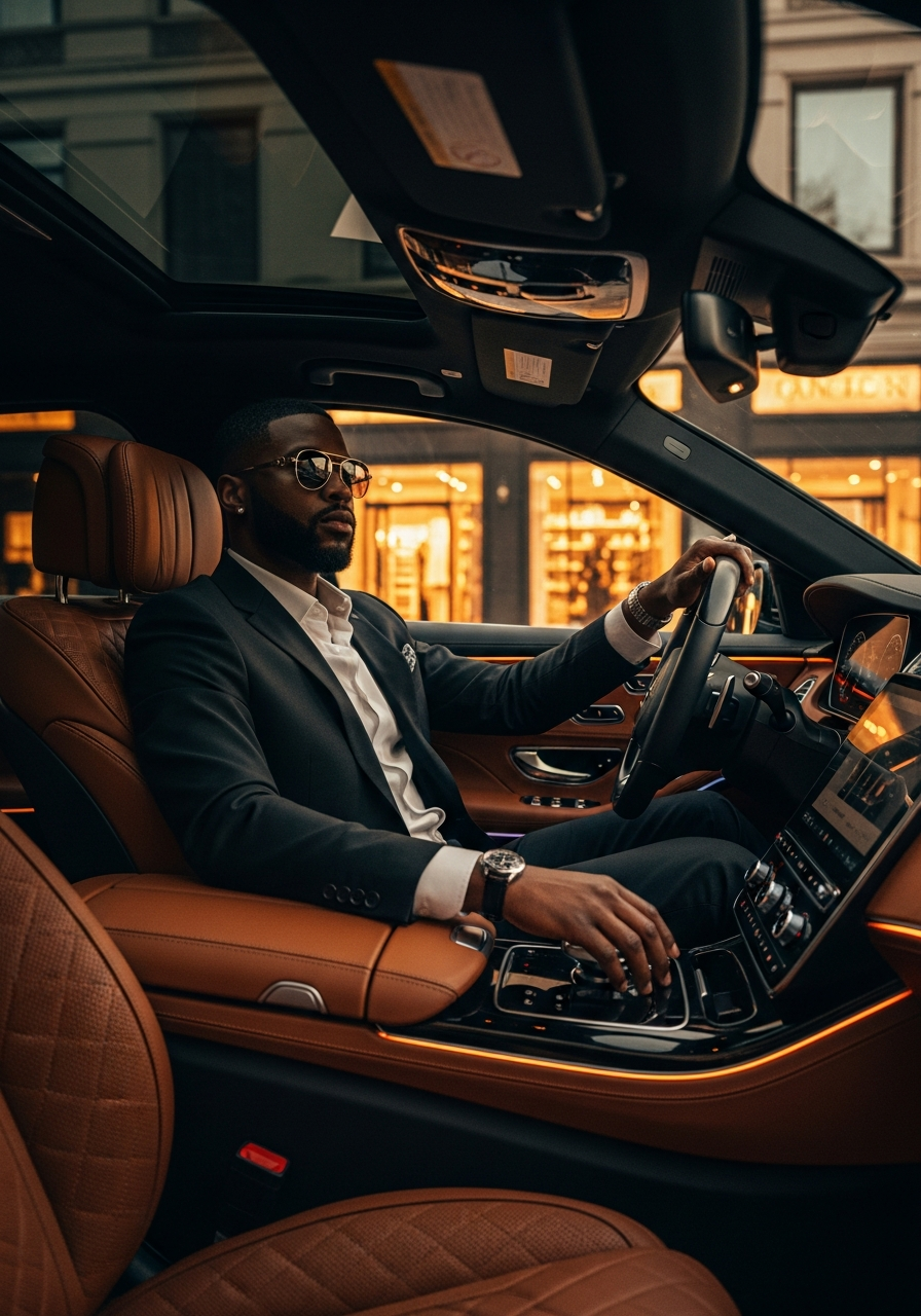 Luxury sedan interior with premium amenities