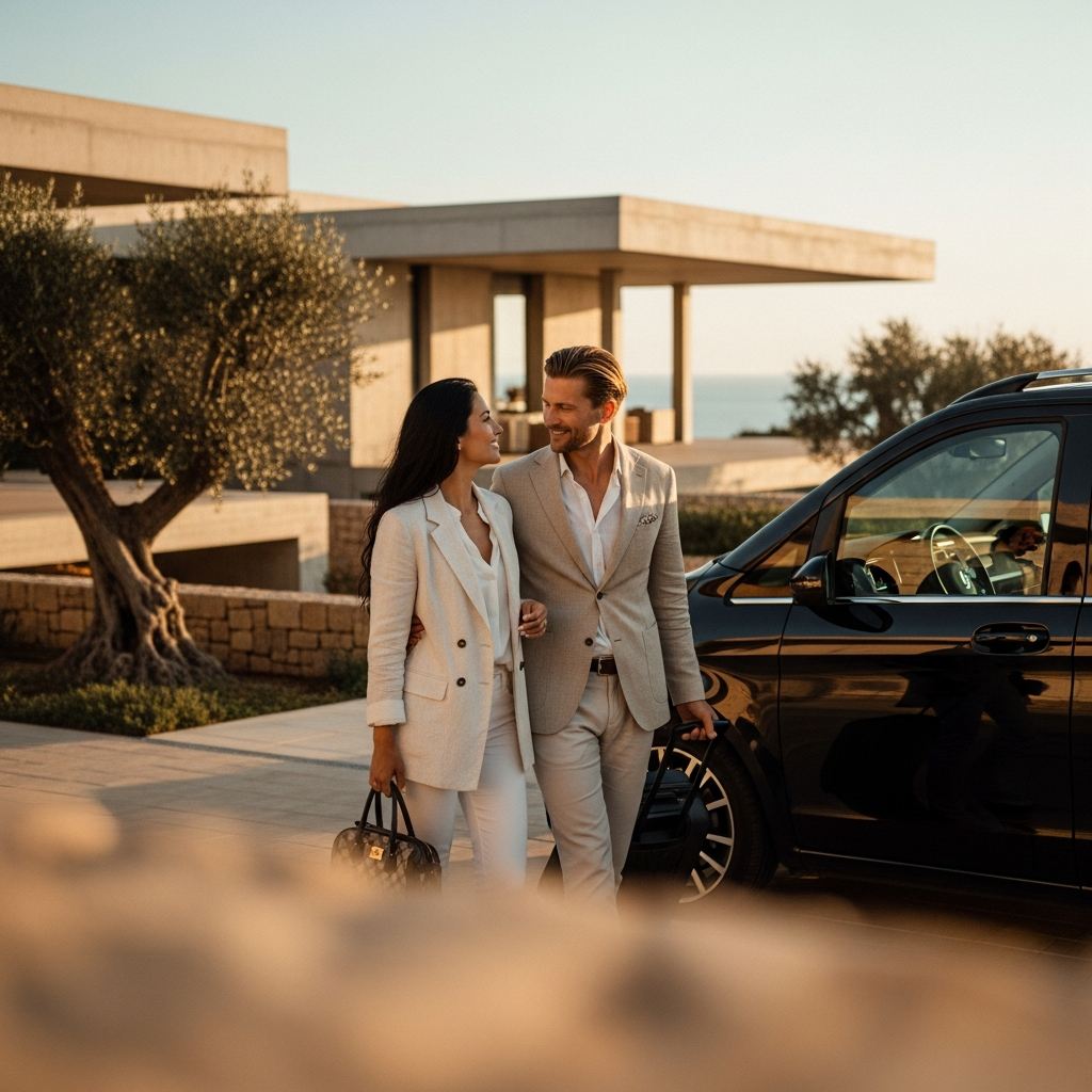 Professional chauffeur opening door for executive